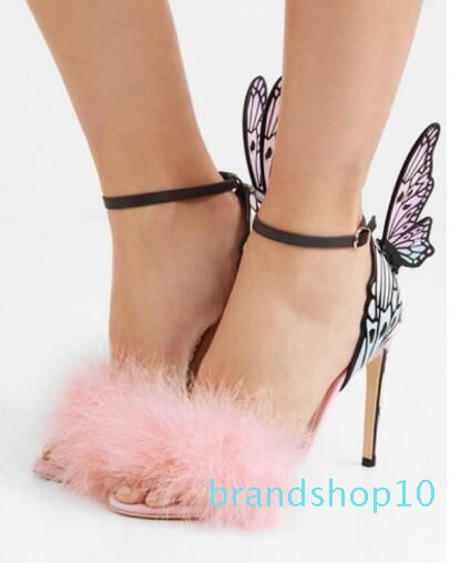 pink fur sandals