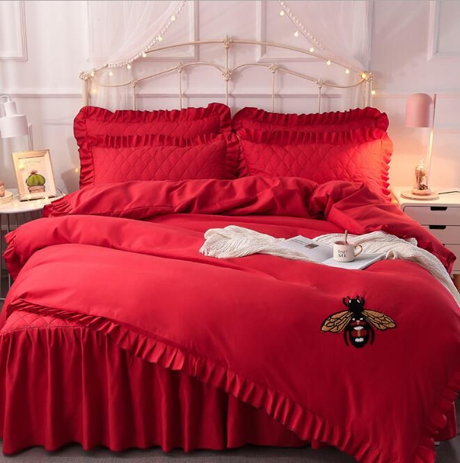 Princess Bed Skirt Bedding Suit Quilt Cover 4 Pics Fleece Fabric