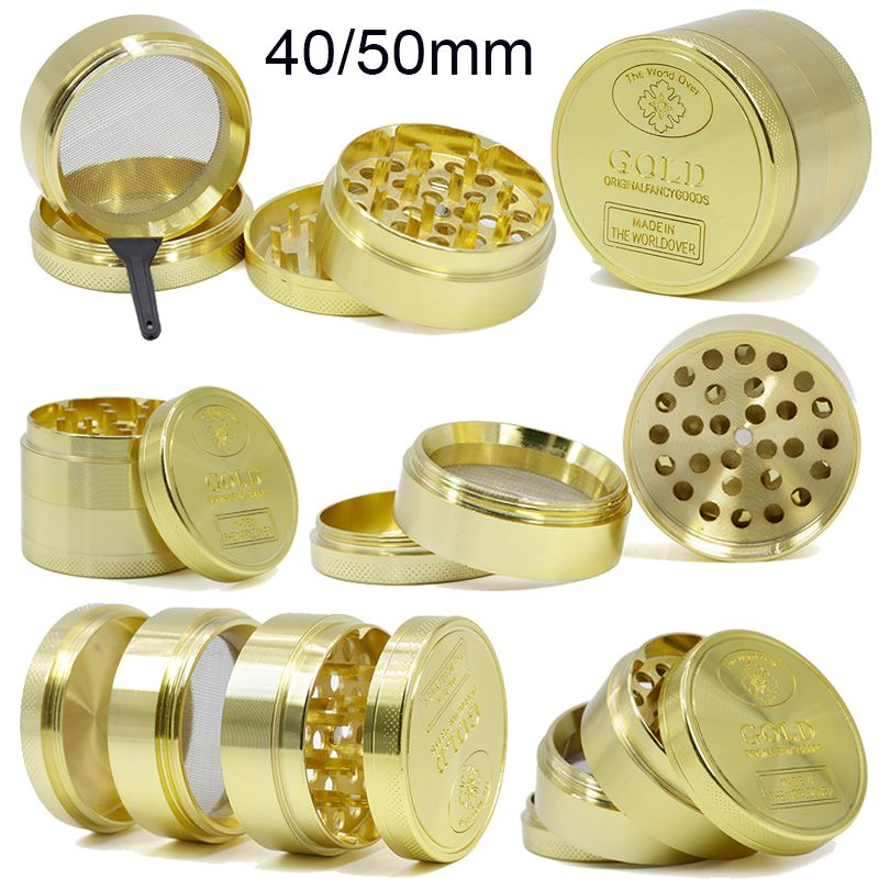 Gold Zinc Alloy 4 Layer 50mm Spice Herb Grinder w/ Scraper 