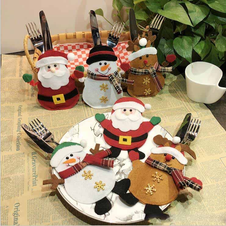 Christmas Tableware Holders Santa Claus Snowman Knife And Fork