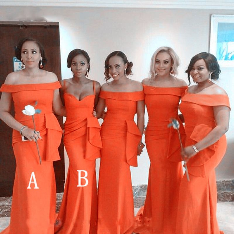 orange and blue bridesmaid dresses