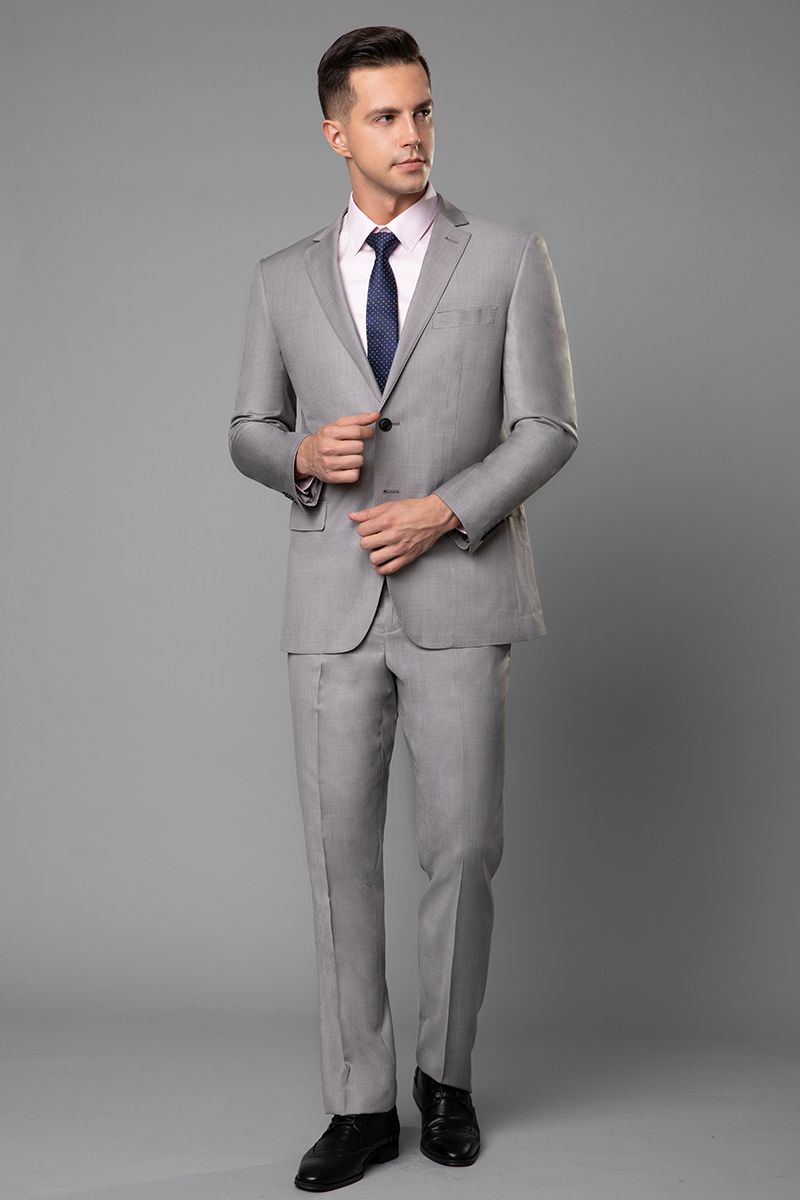 grey suit with black tshirt