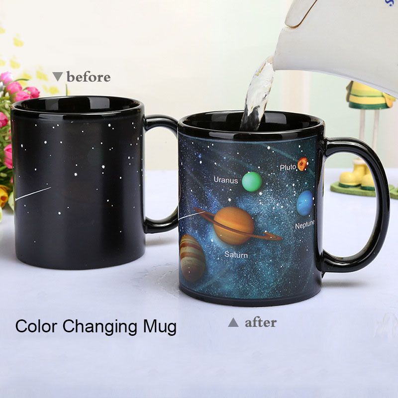 JUEXIN Tazas de cerámica del Estilo más Nuevo Que cambian Las Tazas de café de la Leche de la Taza del Color para Las Tazas del Sistema Solar Battery