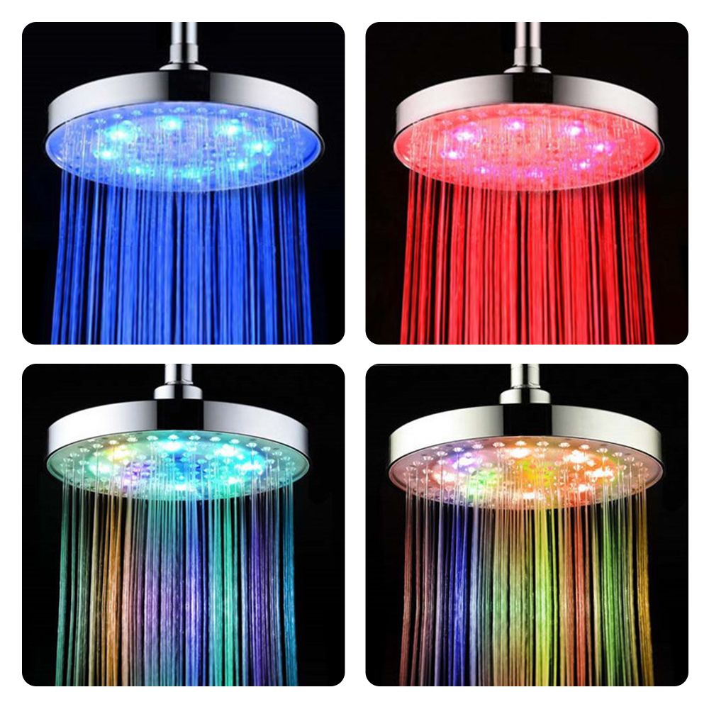 Stainless Steel 8" inch Round Rain Bathroom Shower Head RGB LED Light New