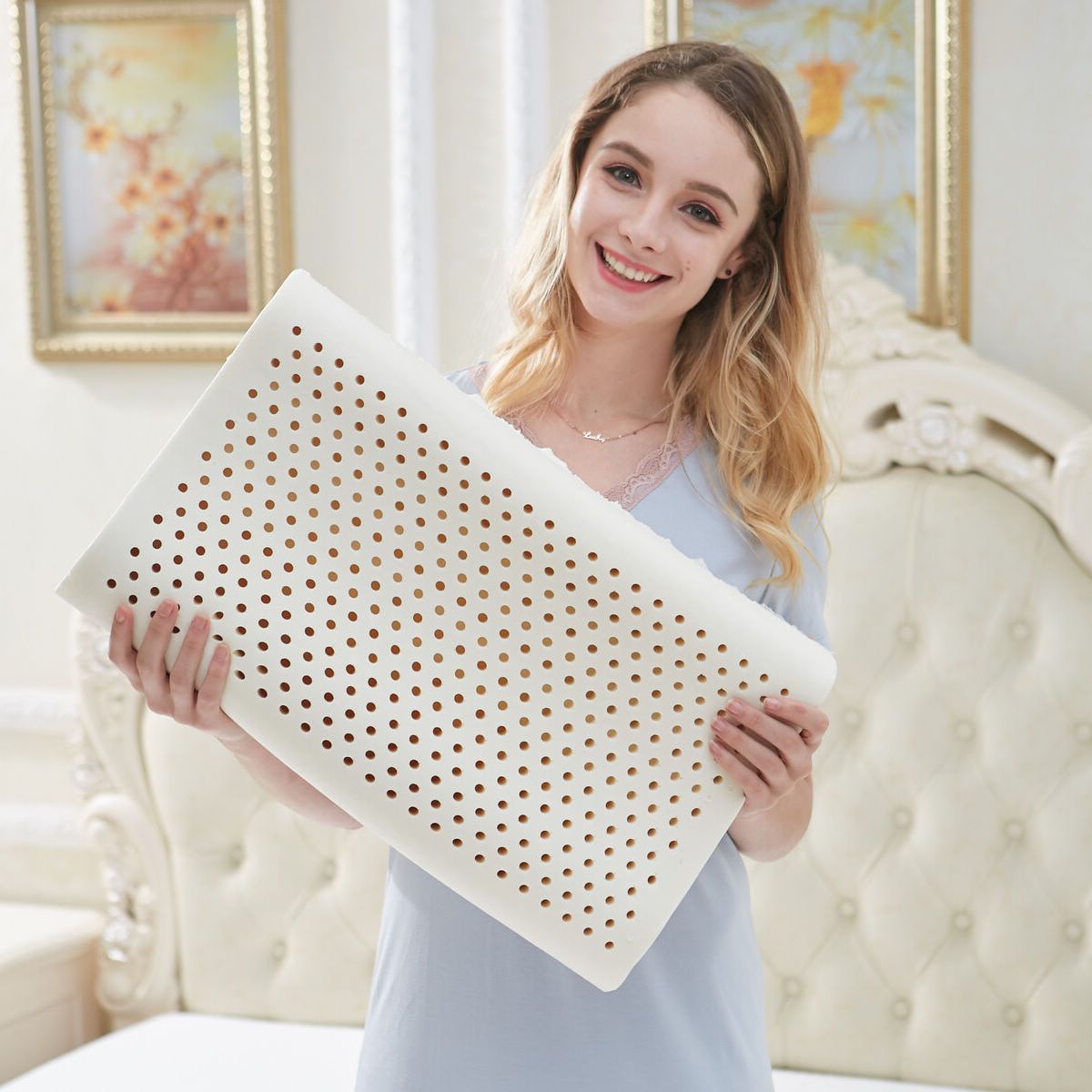 White Latex Pillow Natural Rubber Pillow Memory Household Single