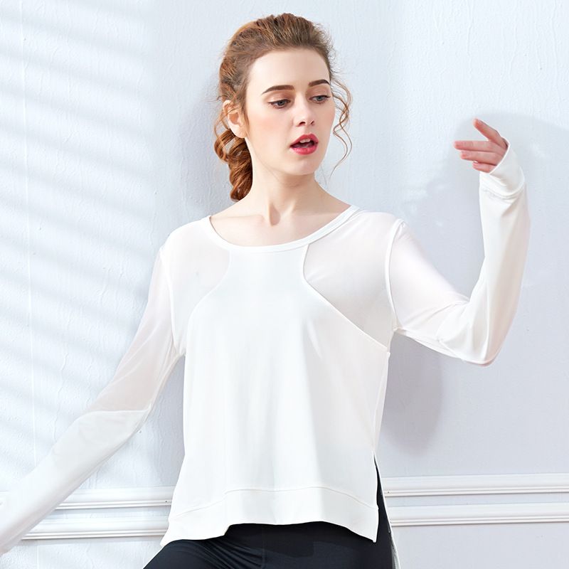 2019 Patchwork Loose Yoga Top Solid Breathable Sport Shirt Women Long