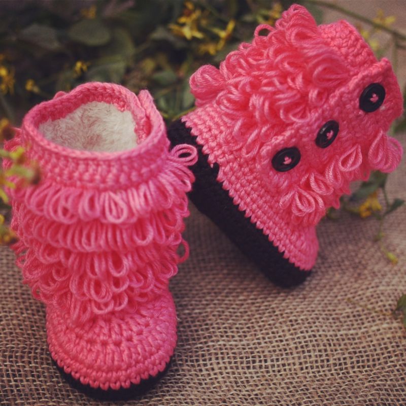 para bebés Botines Botines de lana hechos a mano Punto Espesar Botas de borla Niños