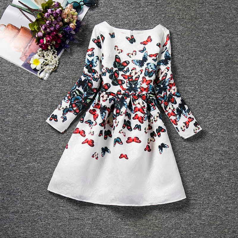 Kids Dresses For Girls Clothing Butterfly Floral Print Long Sleeve Casual  School Wear Girl Dress Vestido