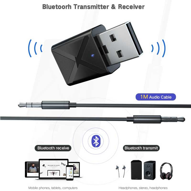 2 in 1 Bluetooth Wireless Transmitter Receiver 4.2 Adapter Audio Car Music TV FF