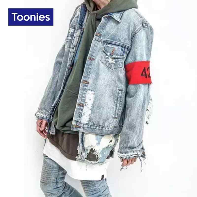 Tot ziens Fonkeling deze 2017 Holes 424 Armband Hip Hop Denim Jean Jackets Men Women Fashion Bomber Man Jacket Men's Windbreaker Streetwear Couples Dress Tot ziens Fonkeling deze 2017 Holes 424 Armband Hip Hop Denim Jean Jackets Men Women Fashion Bomber Man Jacket Men's Windbreaker Streetwear Couples Dress
