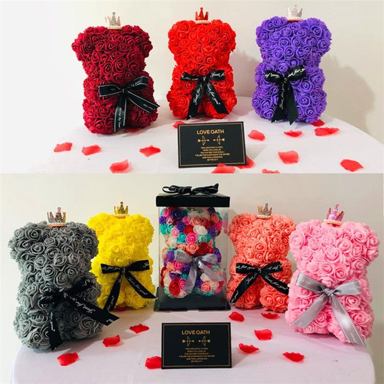 25cm Rose bear Valentine's Day Gift PE Rose Bear Toys Romantic Teddy Bears Doll Cute Decorative Flowers Present Moby Baby 5pcs T1I1811