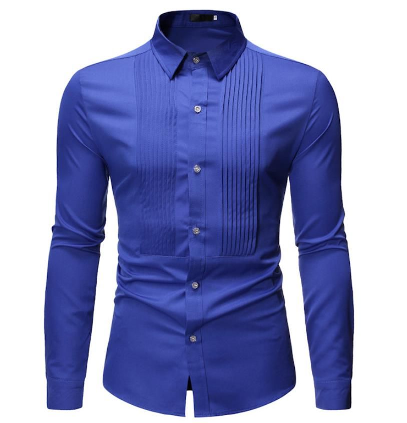 Pleated Design Shirt Men Long Sleeve Retro Vintage Man Casual Single ...