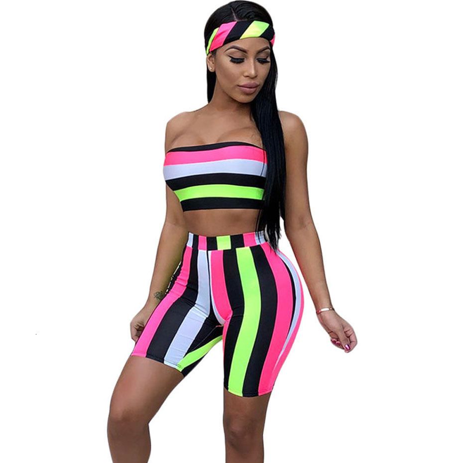 2019 women two piece outfits designer women sweat suits striped sexy three head scarf bodycon shorts suits boho summer outfits piece tracksuit from designer outfits for women