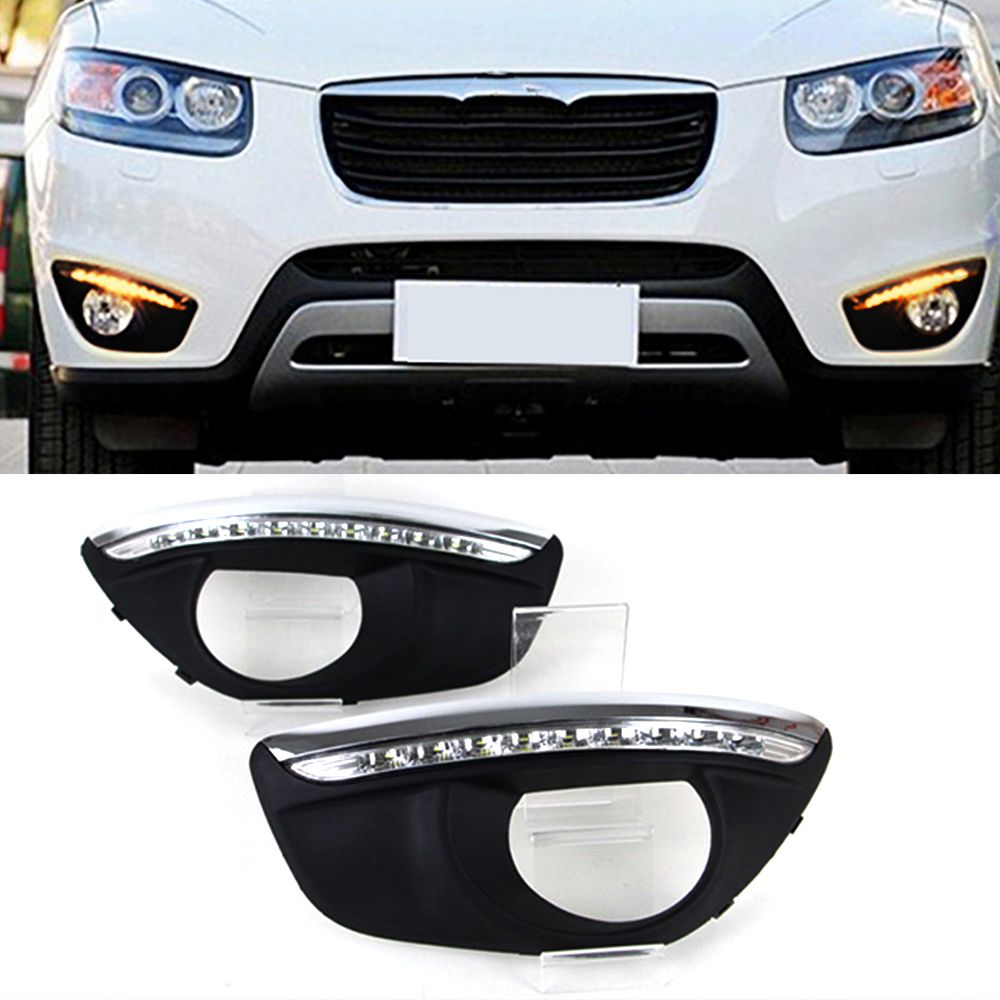 Daytime Running Light DRL LED Fog Lamp Cover With Yellow Turning Signal Functions For Hyundai