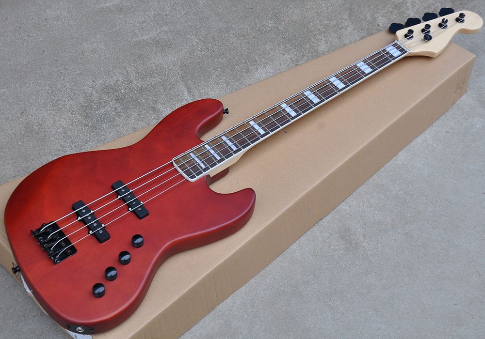 Factory Direct Sale 4 Strings Matte Red Electric Bass Guitar With