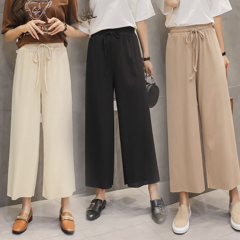 Compra Verano De Las Mujeres Delgadas De Punto Pantalones 2019 Pantalones  De Cintura Elástica Pantalones Negros Flojos De Pierna Ancha Sólido, Así  Como Tamaño De Los Pantalones Wijde Broek Barato | Entrega