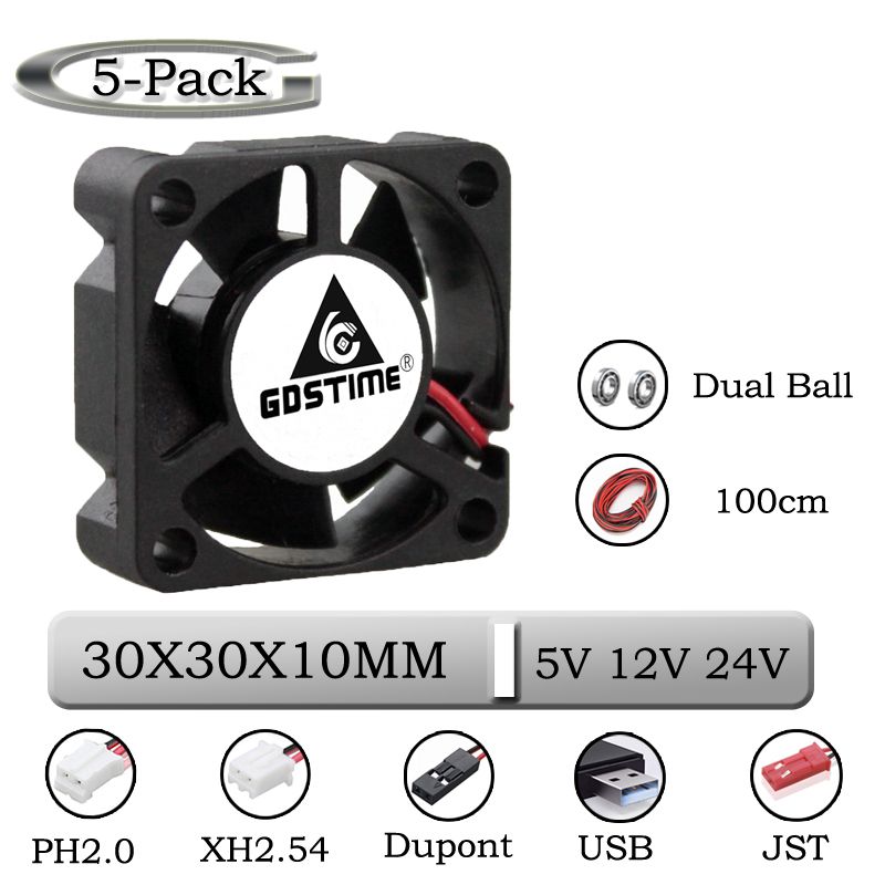5 pcs//lot Gdstime Ball Bearing 5V 30mm 3cm Blower Fan Small Brushless DC Blower Cooling Fan 30x30x10mm 3010B 3cm 2Pin