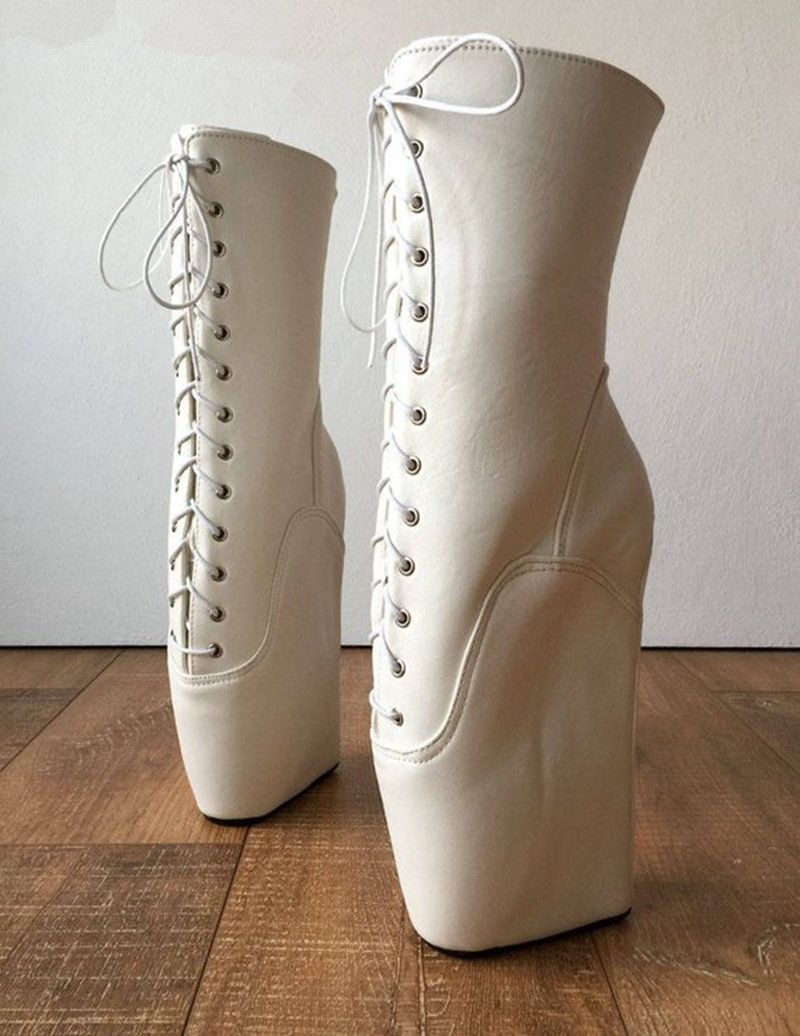 white lace up boots heels