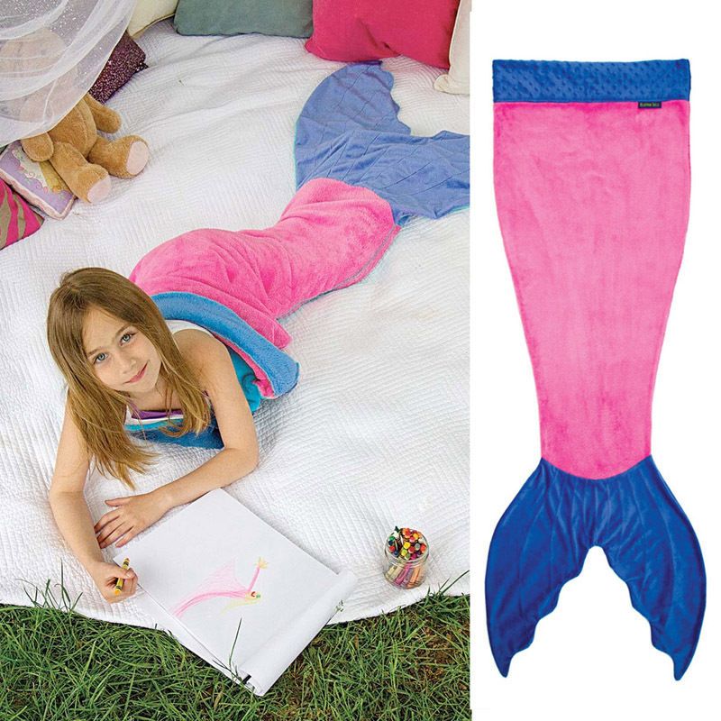 Kids Boys Girls Shark Fish Tail Sleeping Bag Cocoon Sofa Beach Quilt Blanket 
