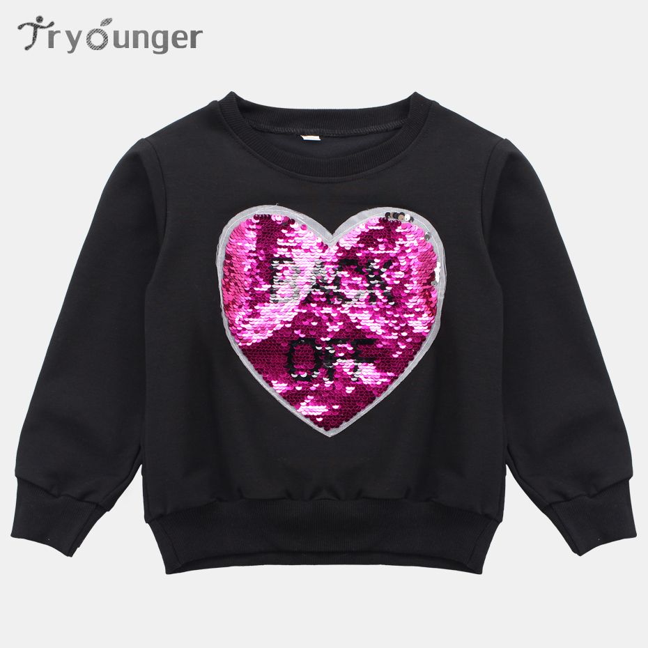 Sudaderas Niñas Camisa de manga para niñas Otoño Lentejuelas cambiables Camisetas para niños Ropa para