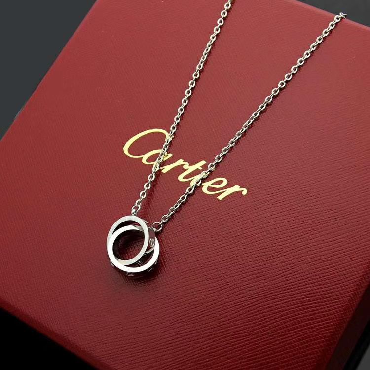 Double Ring Diamond Necklace Titanium 