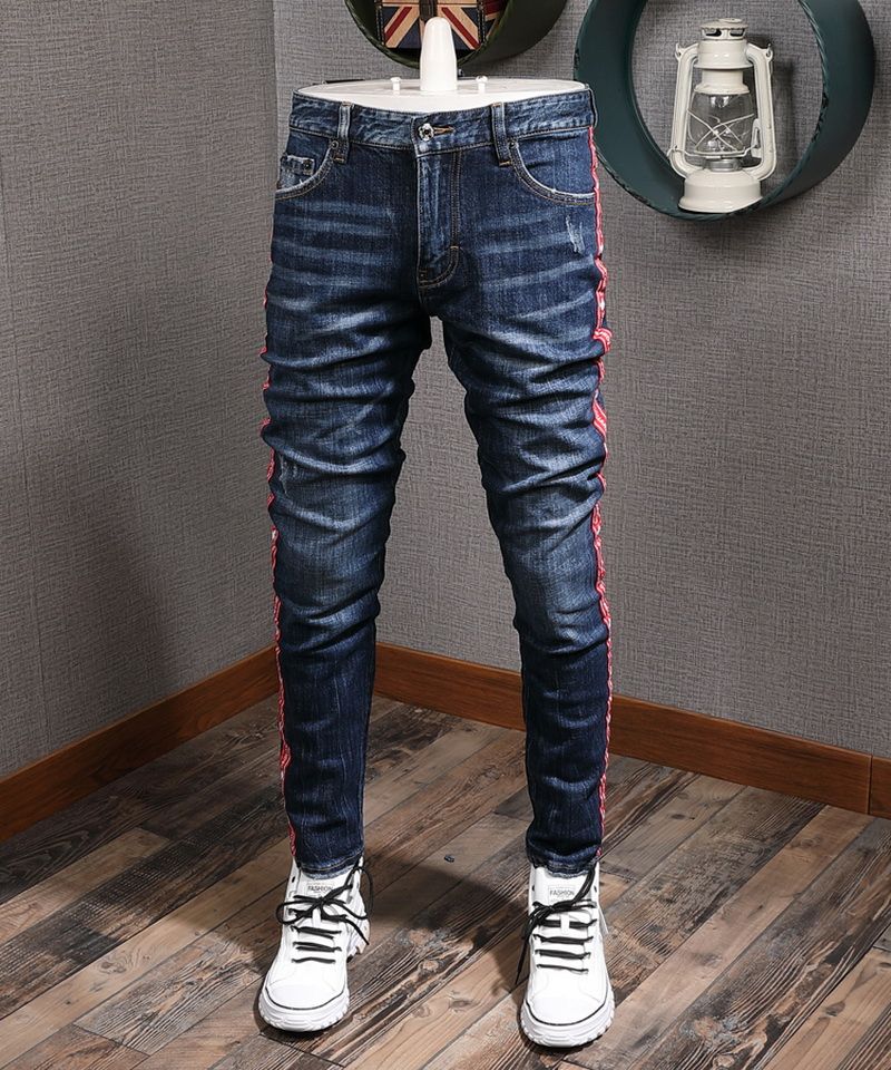 Blue Vintage Biker Fit Denim Jeans Men 