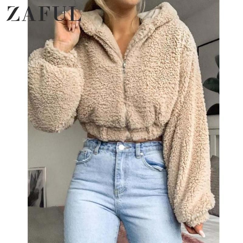 Zaful Hooded Zip Up Fluffy Teddy Jacket Women Faux Wide Waisted Shearling Jacket Zipper Cute Streetwear Drop Shoulder Top 2019 From Bida Amy 24 Dhgate Com
