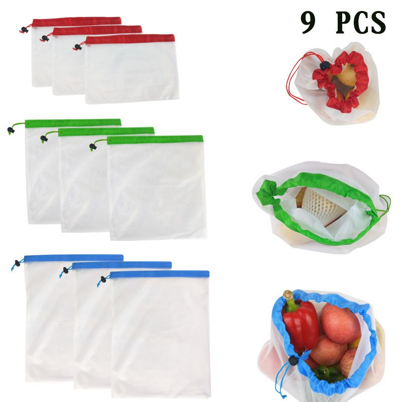 3 Tamaños Bolsa de Producción Bolsas de Malla Reutilizables Para Almacenamiento Frutas/ Verduras Juguetes Lavable y Protección del Medio Ambiente Bolsas reutilizables 