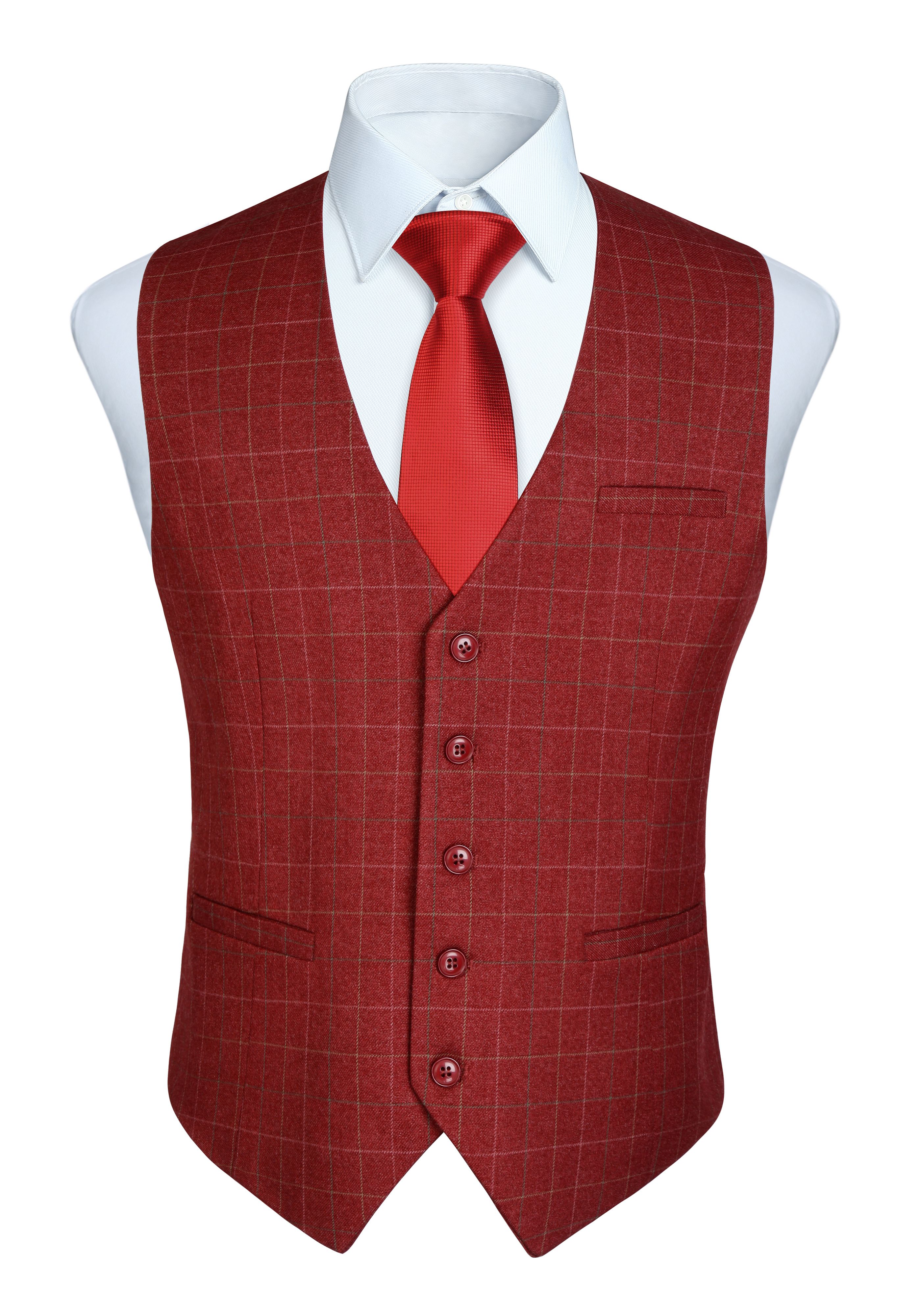 HISDERN Mens Suit Vest Business Formal Dress Vest for Tuxedo Slim Fit Cotton Plaid Waistcoat Wedding
