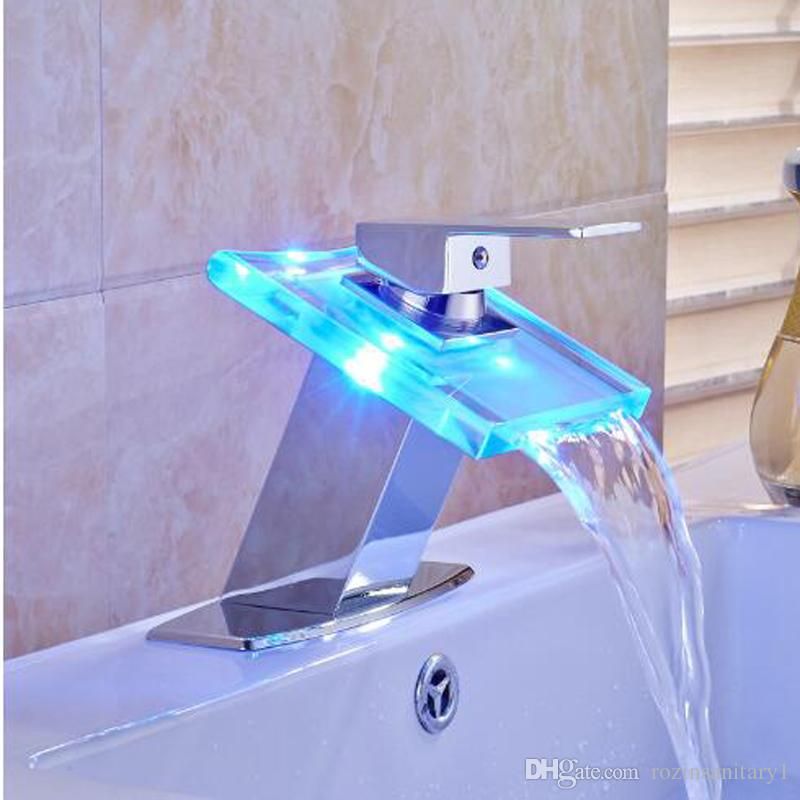 2020 Led Light Changing Bathroom Sink Faucet Waterfall Outlet