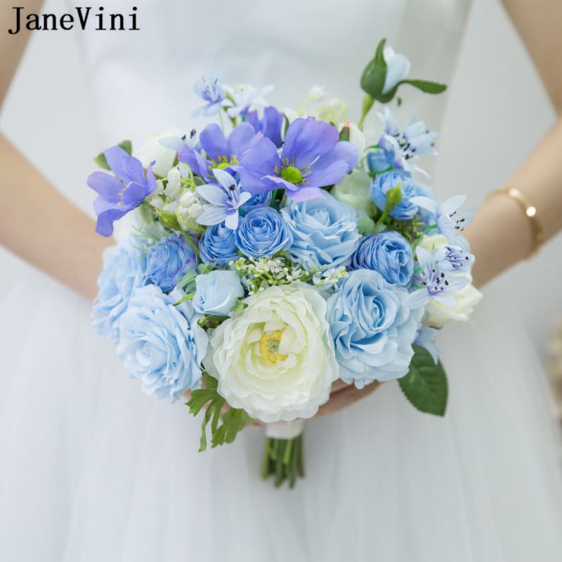 Acheter Janevini Romantique Fleur Bleue Bouquets De Mariage Artificielle Soie Roses Fleurs De Mariage Fleur Mariage Bouquet Tenue De Bouquet Ramo