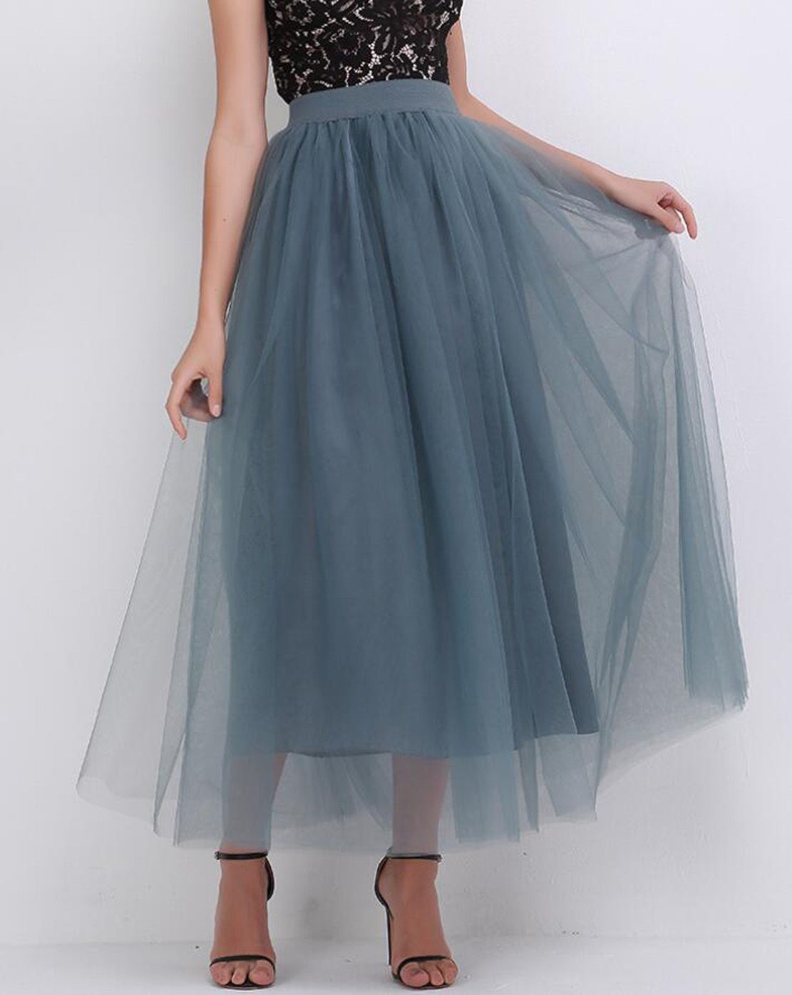 tulle pleated maxi skirt