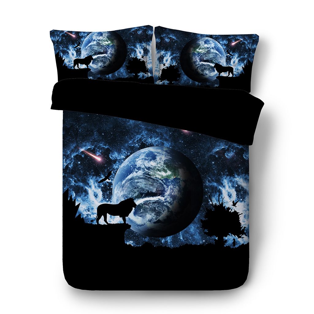 3d Lion Duvet Cover With Pillow Shams Galaxy Bedding Microfiber