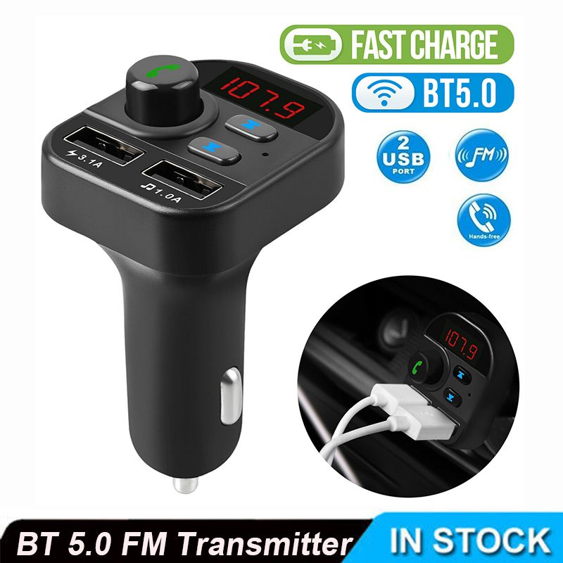 Wireless In-Car Bluetooth 5.0 FM Transmitter MP3 Radio Adapter Car 2 USB Charger 