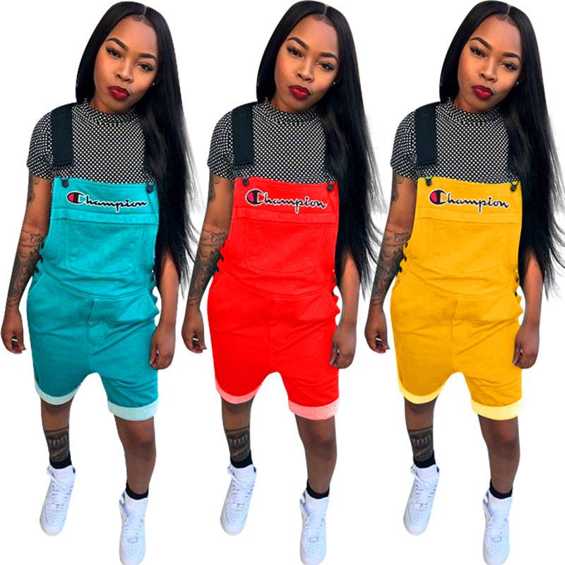 Women Champions Shorts Overalls Letter 