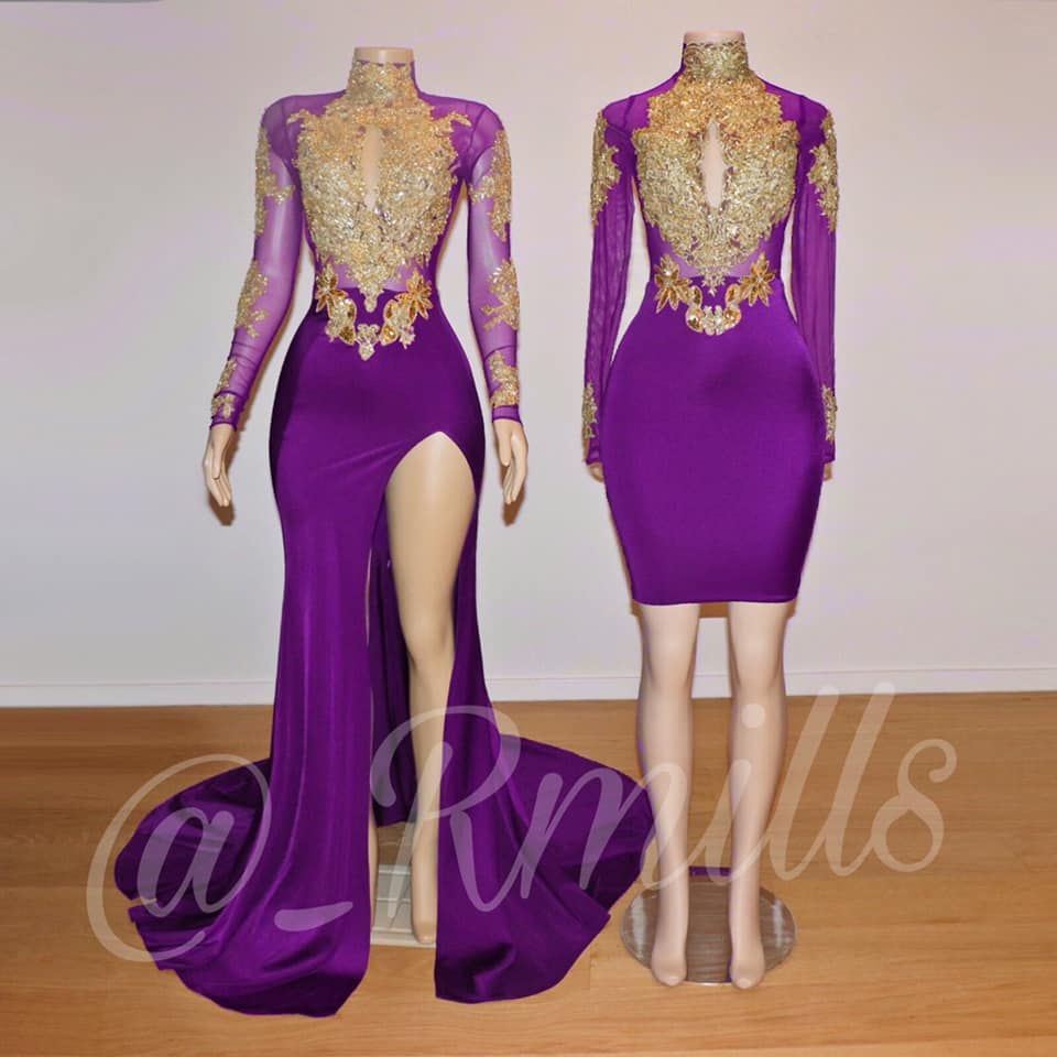 purple and gold gown