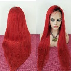 Angelawigs Fashion Red Human Hair Full Lace Wig With Dark Roots