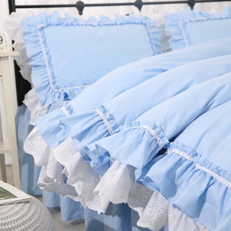 Amazing Bedding Set Blue Queen Size Embroidery Ruffle Lace Double Duvet Cover Bedskirt Princess Warm Pillow Case Hm 19p From Industrial 143 94 Dhgate Com - H M Duvet Cover Nz