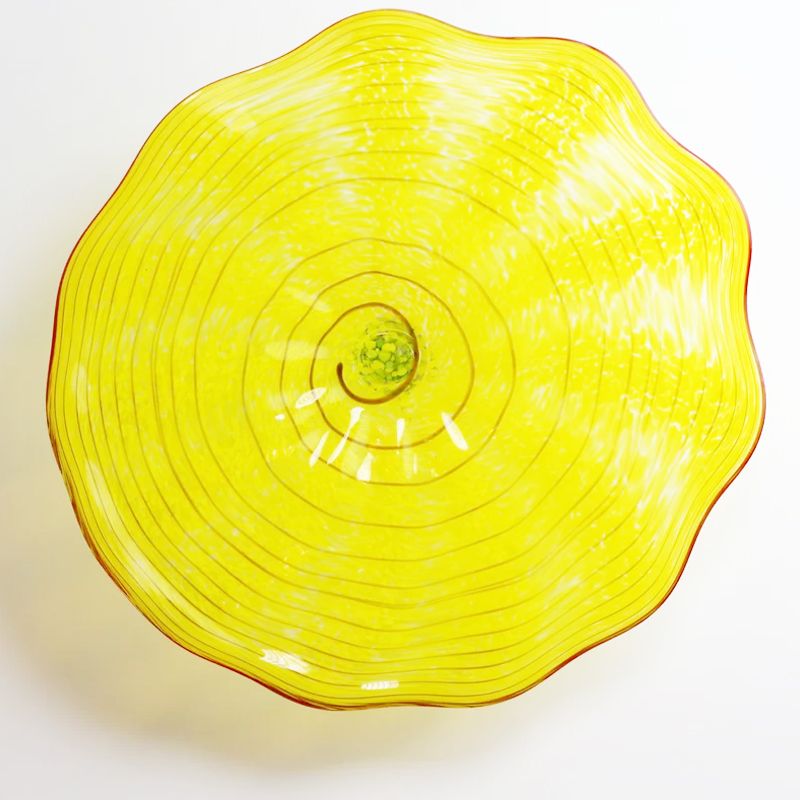 Murano Glass Hanging Plates Wall Art Yellow Color Hand Blown Murano Glass Elegant Tiffany