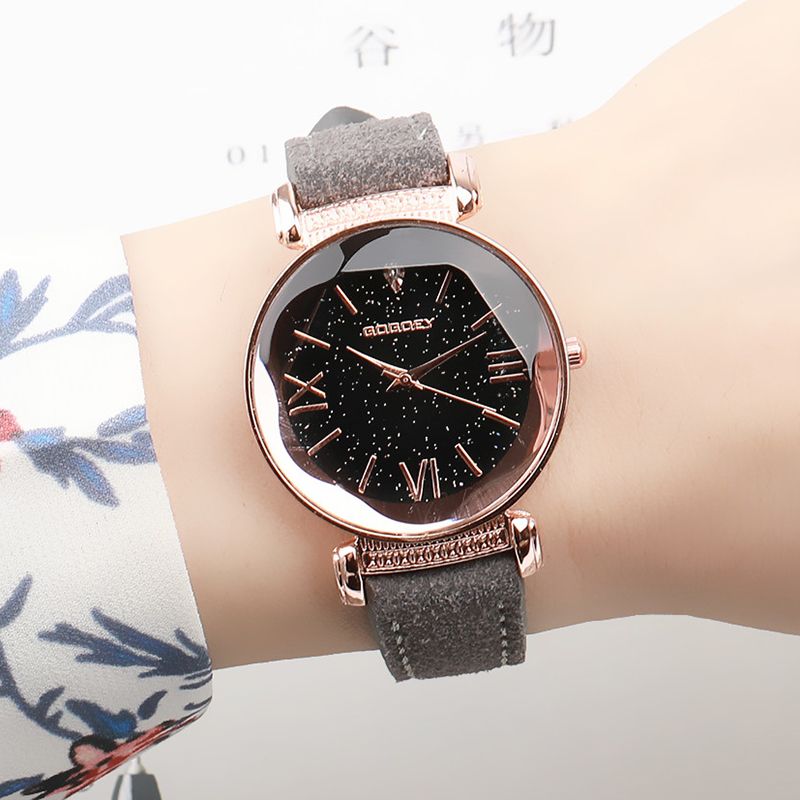 Luxury Women Watches Fashion Dress Ladies Watch Rose Gold Star Dial Design Leather Strap Quartz Watch Clock Women Wrist Watches Online Wrist Watches Online Shopping From Harden11 10 14 Dhgate Com