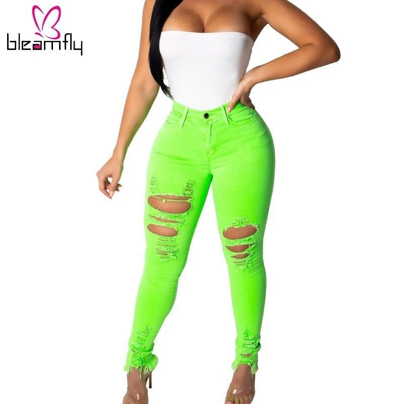 green ripped jeans womens