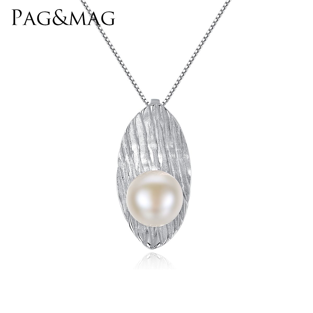 Fashion Jewelry 925 Sterling Silver Black Freshwater Pearl Leaf Pendant Necklace