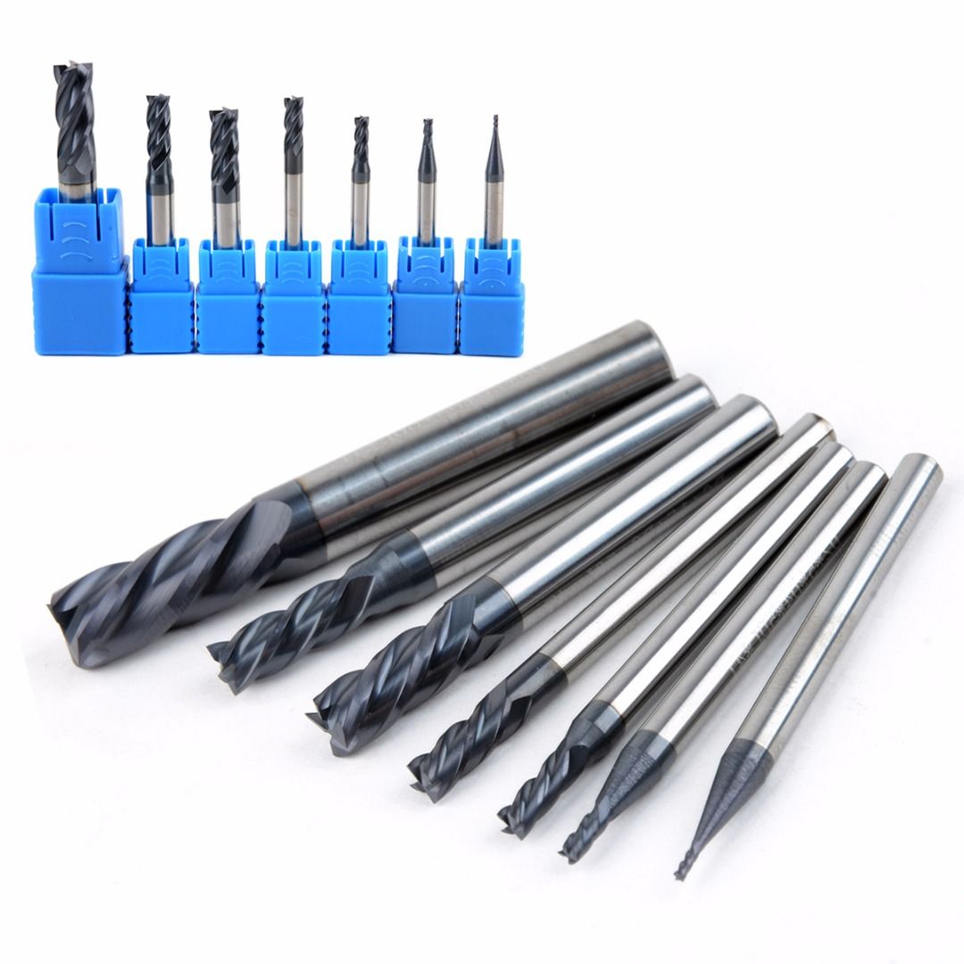 Drillpro 1-10mm HRC55 TiAlN 2 Flutes End Mill Cutter Tungsten Carbide Milling 