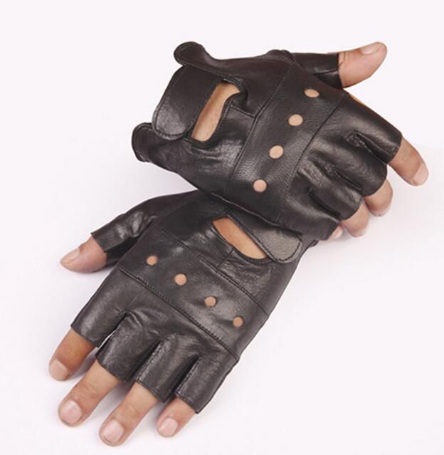 black leather half finger gloves