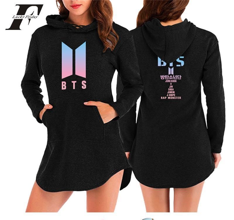 Kpop De Gran Tamaño Con Capucha Con Capucha Para Mujer Sexy Vestido Sudadera Vestido De Algodón De Manga Larga De Harajuku Coreanos Ropa De 27,71 € | DHgate