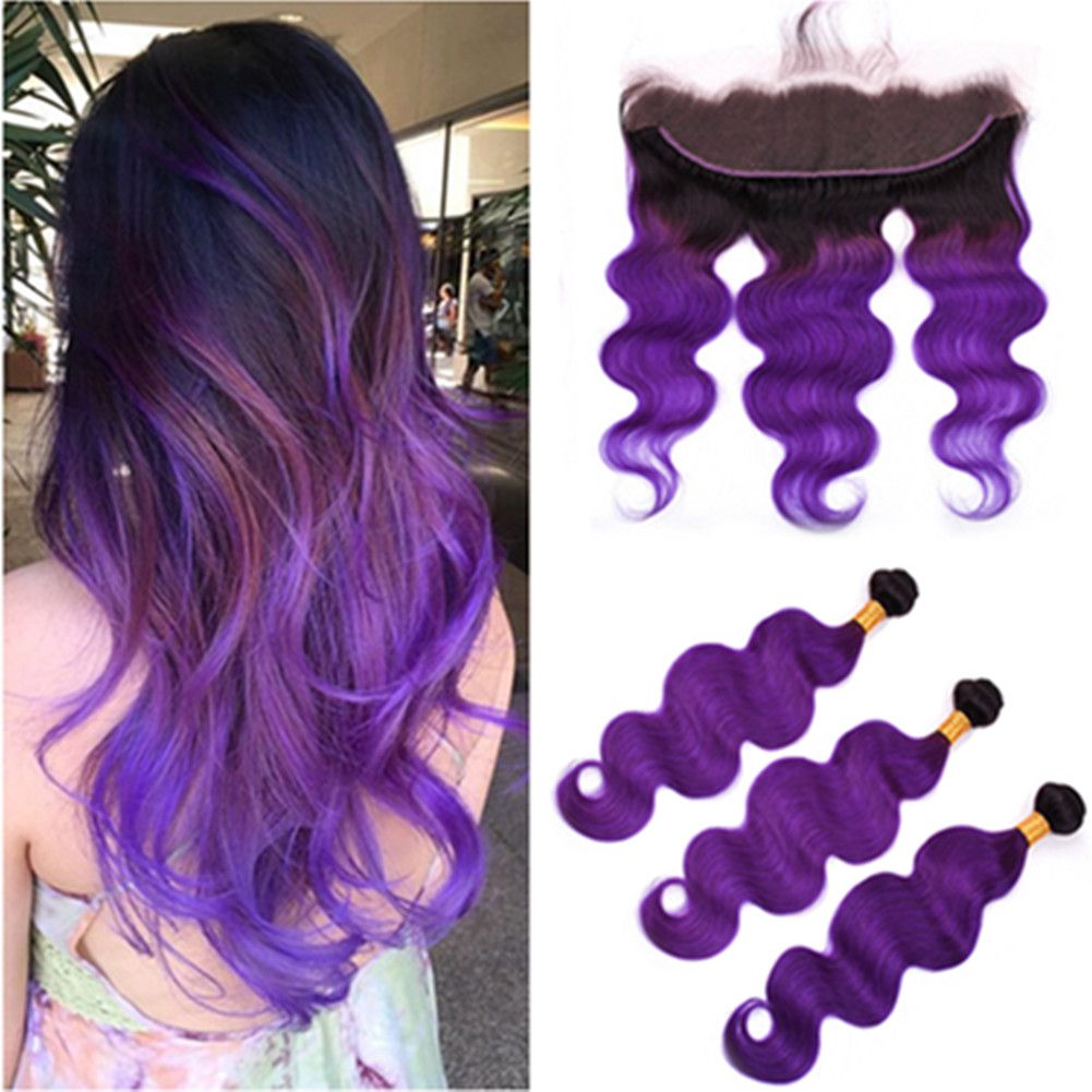 2019 1b Purple Ombre Hair Bundles Body Wave Brazilian Human Hair
