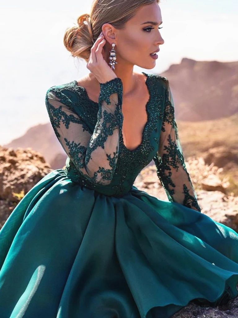Enchanting V Neck Organza Long Sleeve 