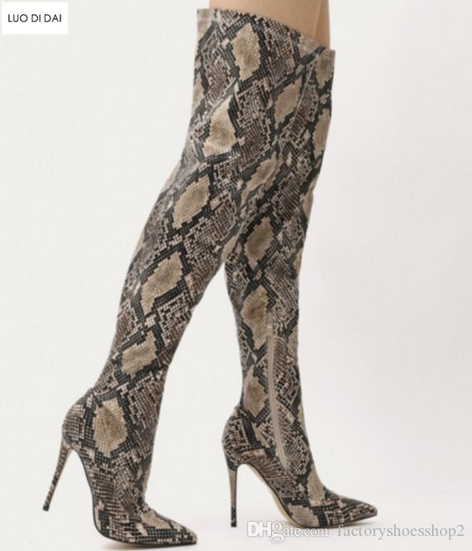 snakeskin thigh high boots
