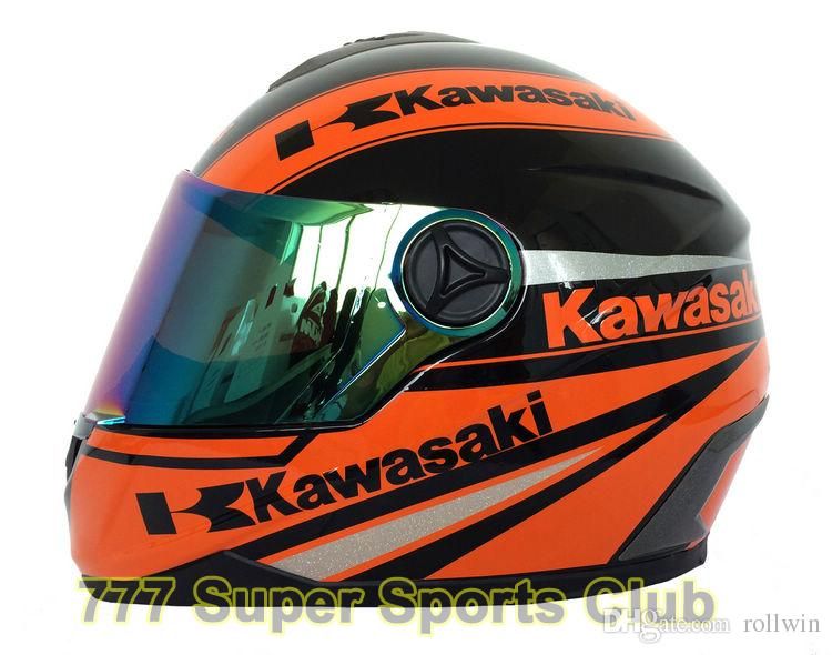 Kawasaki marca motocicleta casco integral hombres / mujeres motos carreras cascos Capacete aprobado por DOT