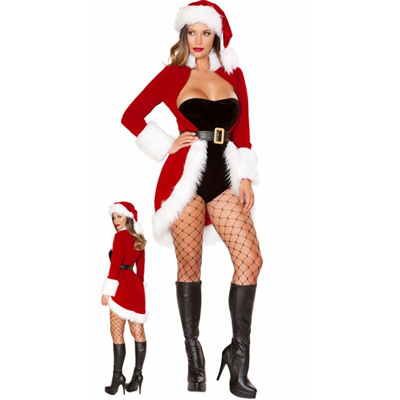 Natale Abiti Vestiti Delle Donne Sexy Babbo Natale Cosplay Red Velvet Coat  Tuta Cintura Cappello Christmas Set Da 31,19 € | DHgate Italy